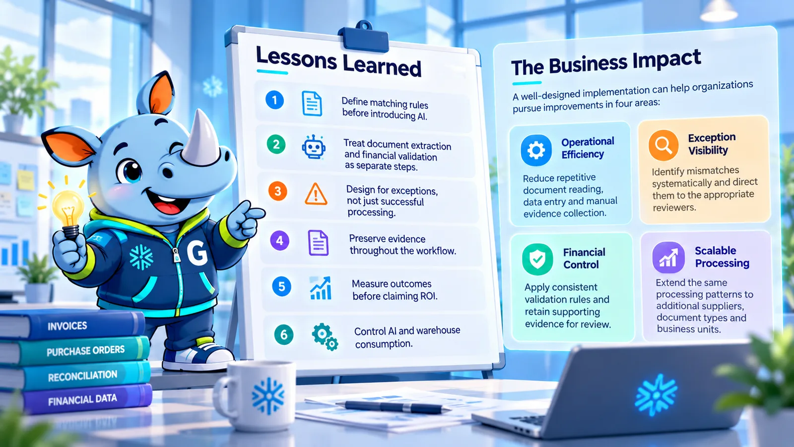 Six lessons learned from building invoice reconciliation on Snowflake, and the four areas of business impact